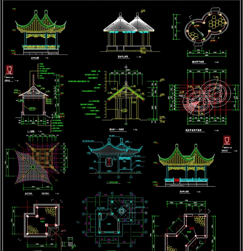 原创2019套亭凉亭CAD素材