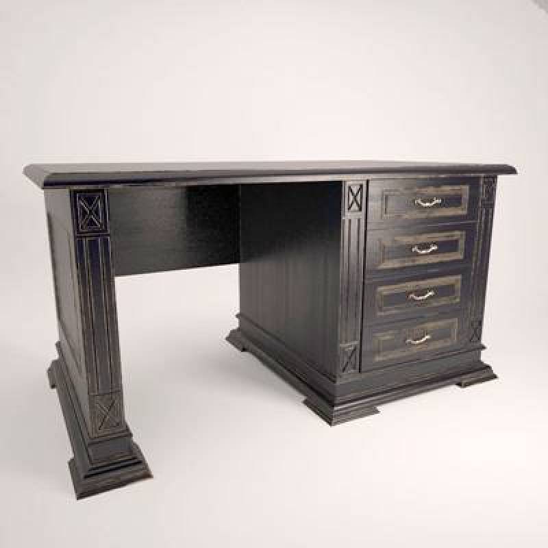 传统美式黑色长方形木艺书桌3D模型下载 传统美式黑色长方形木艺书桌3D模型下载