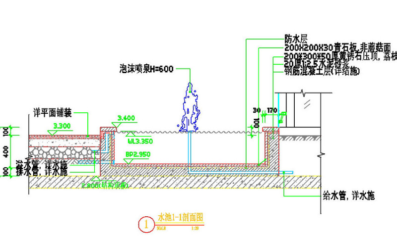 水池剖面图cad图纸