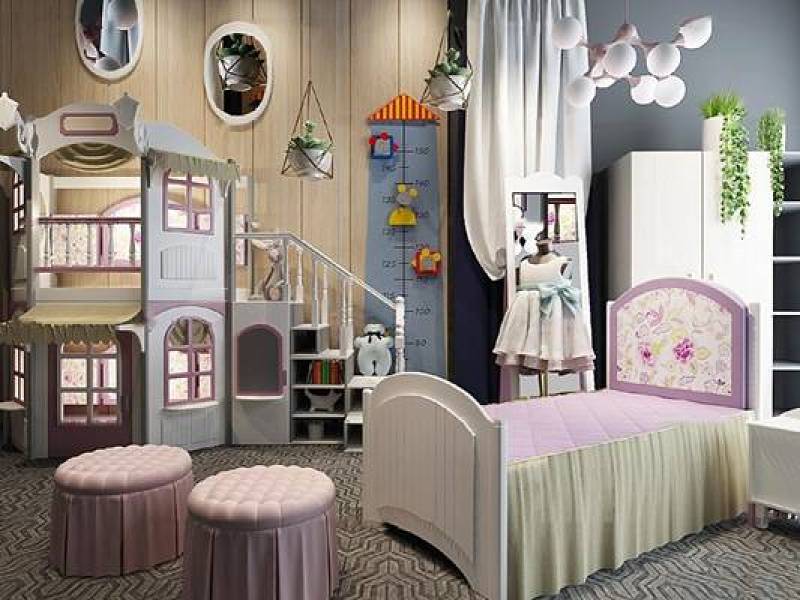 欧式儿童床衣柜组合3D模型下载 欧式儿童床衣柜组合3D模型下载