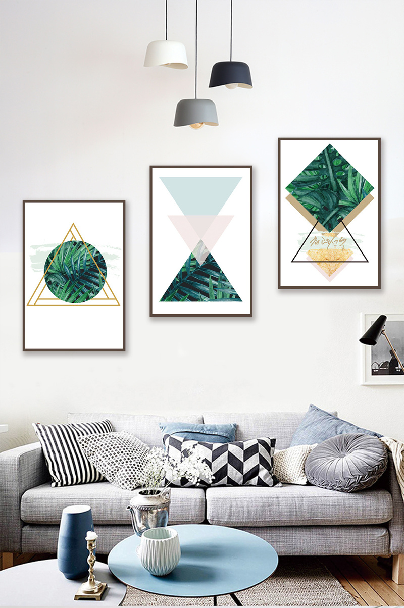 北欧抽象绿叶几何装饰画