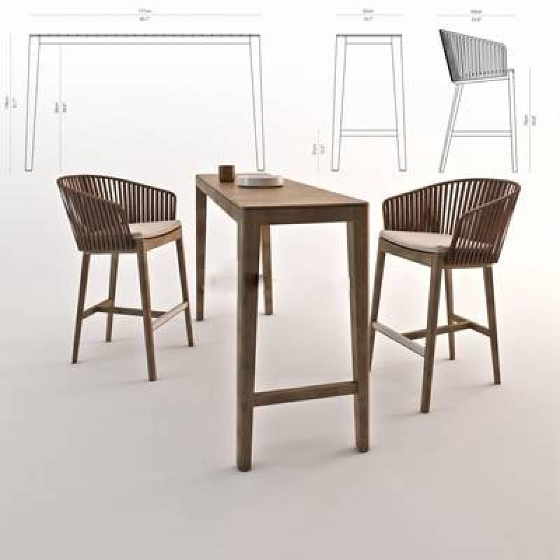 中式实木吧台椅桌子组合3D模型下载 中式实木吧台椅桌子组合3D模型下载