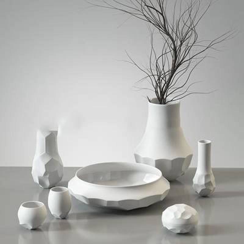 现代陶瓷花瓶干支器皿摆件组合3D模型下载 现代陶瓷花瓶干支器皿摆件组合3D模型下载