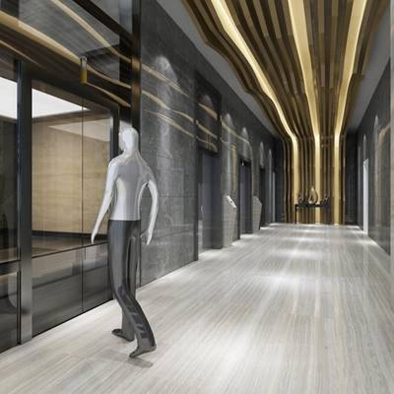 现代办公商务大堂电梯厅3D模型下载 现代办公商务大堂电梯厅3D模型下载