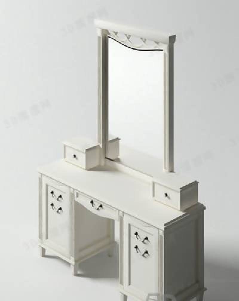 现代白色木艺梳妆台3D模型下载 现代白色木艺梳妆台3D模型下载