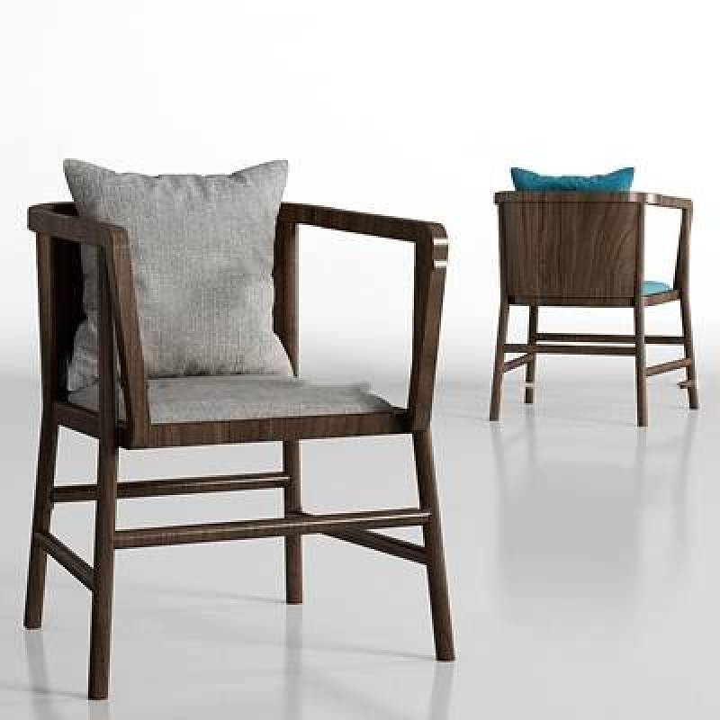 新中式实木布艺单椅组合3D模型下载 新中式实木布艺单椅组合3D模型下载
