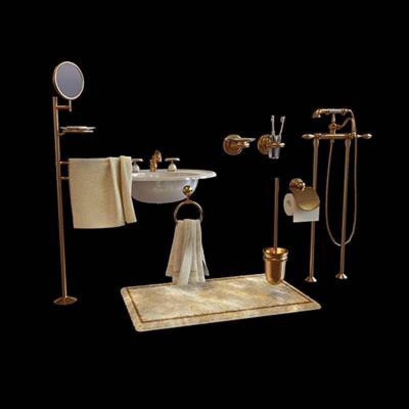 金色卫浴小件组合3D模型下载 金色卫浴小件组合3D模型下载