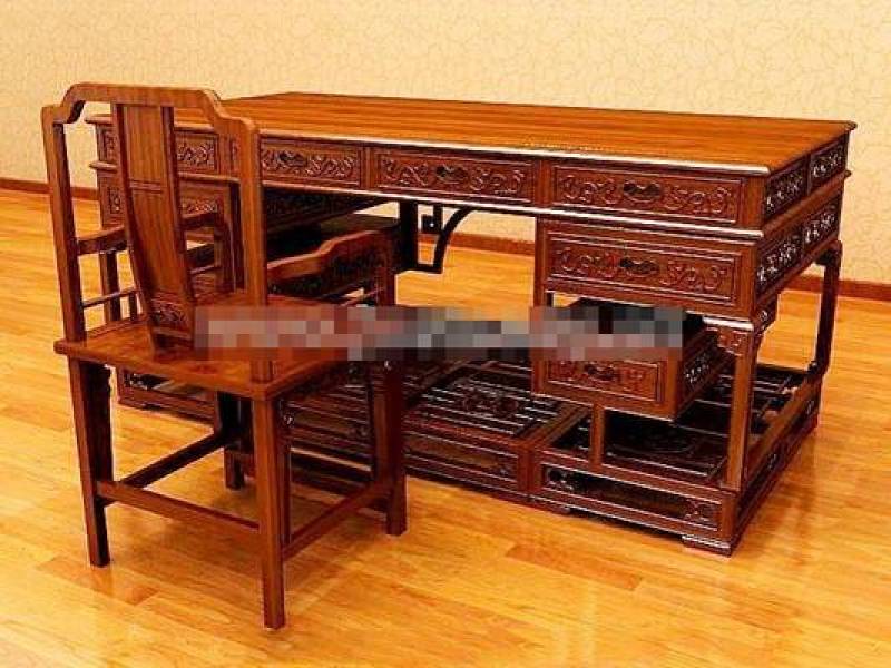 新中式棕色木艺办公桌椅组合3D模型下载 新中式棕色木艺办公桌椅组合3D模型下载