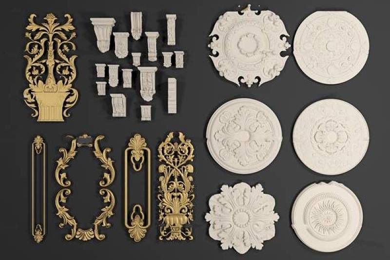 欧式镀金石膏雕花构件3D模型下载 欧式镀金石膏雕花构件3D模型下载
