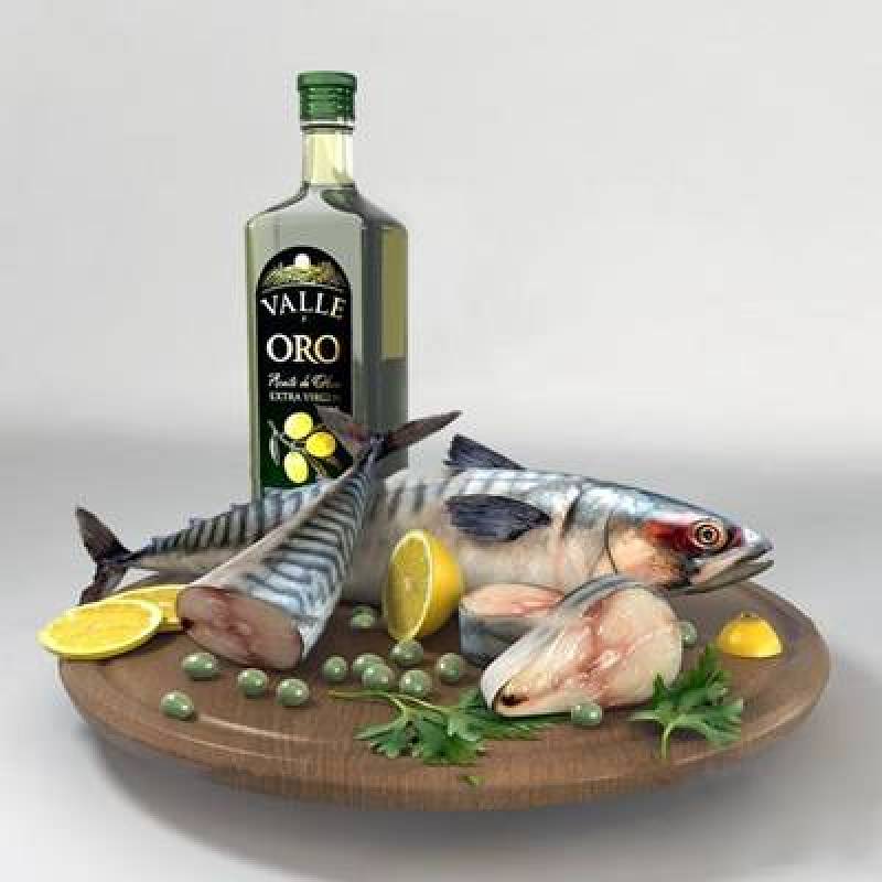 现代柠檬鱼橄榄油食物组合3D模型下载 现代柠檬鱼橄榄油食物组合3D模型下载