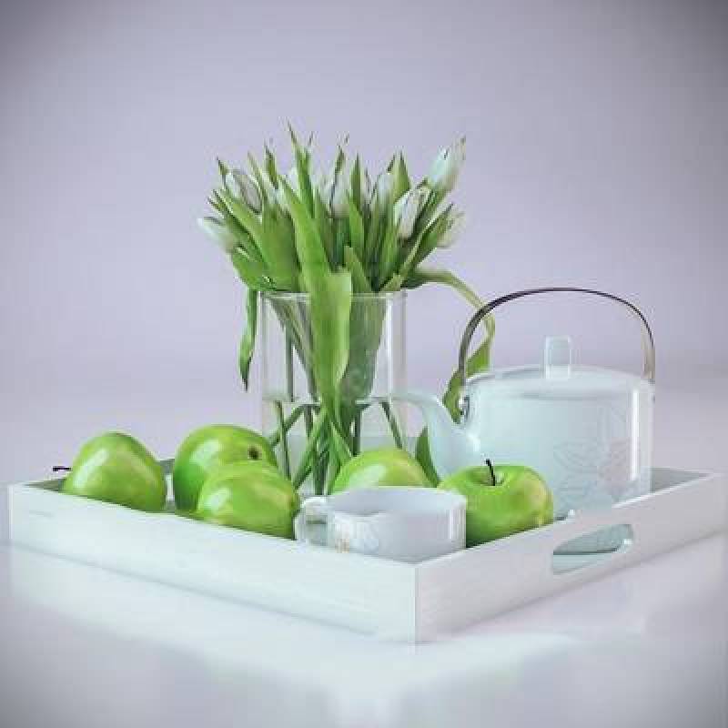 现代苹果茶壶花瓶组合3D模型下载 现代苹果茶壶花瓶组合3D模型下载