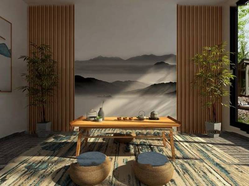 中式茶室蒲团背景墙组合3D模型下载 中式茶室蒲团背景墙组合3D模型下载