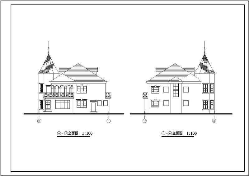 某地四套2层砖混结构别墅建筑方案图