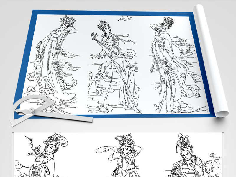 原创古代美女套图CAD12金钗dxf格式-版权可商用