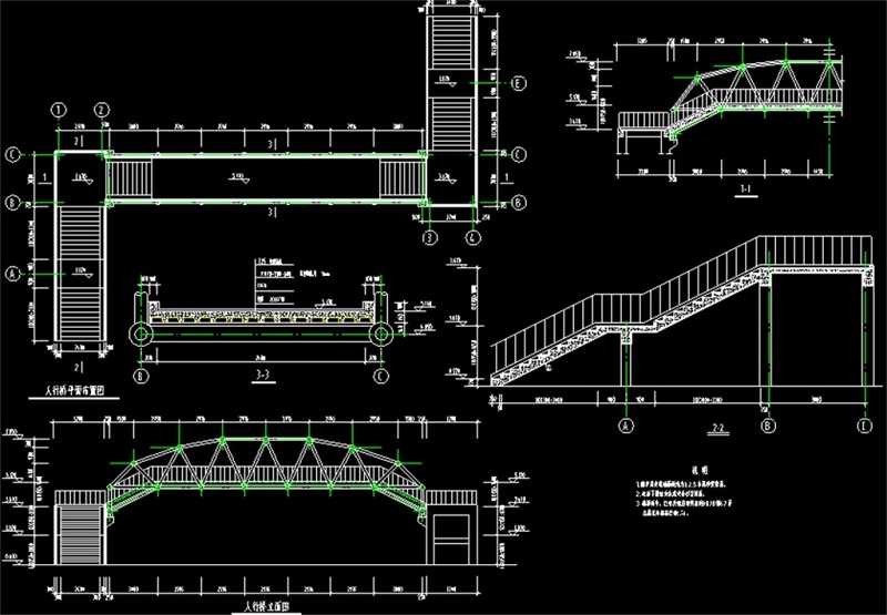 原创钢结构过街天桥CAD设计图