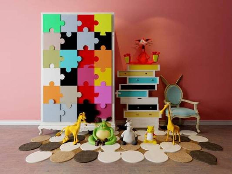 现代儿童衣柜边柜休闲椅玩具组合3D模型下载 现代儿童衣柜边柜休闲椅玩具组合3D模型下载