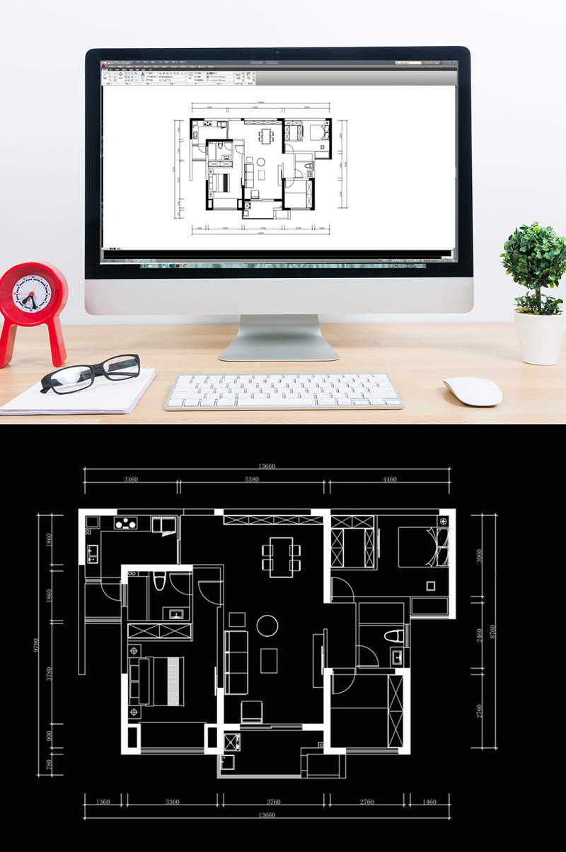 三室两厅多层户型CAD平面居室设计