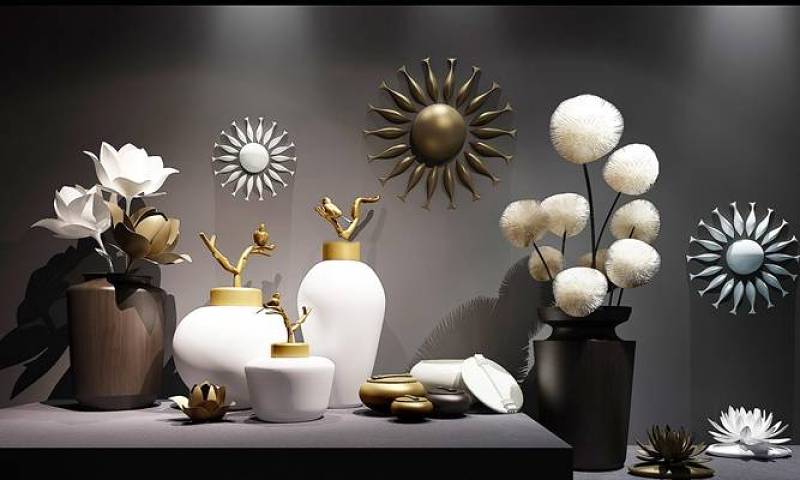 现代陶瓷花瓶花卉装饰摆件组合3D模型下载 现代陶瓷花瓶花卉装饰摆件组合3D模型下载