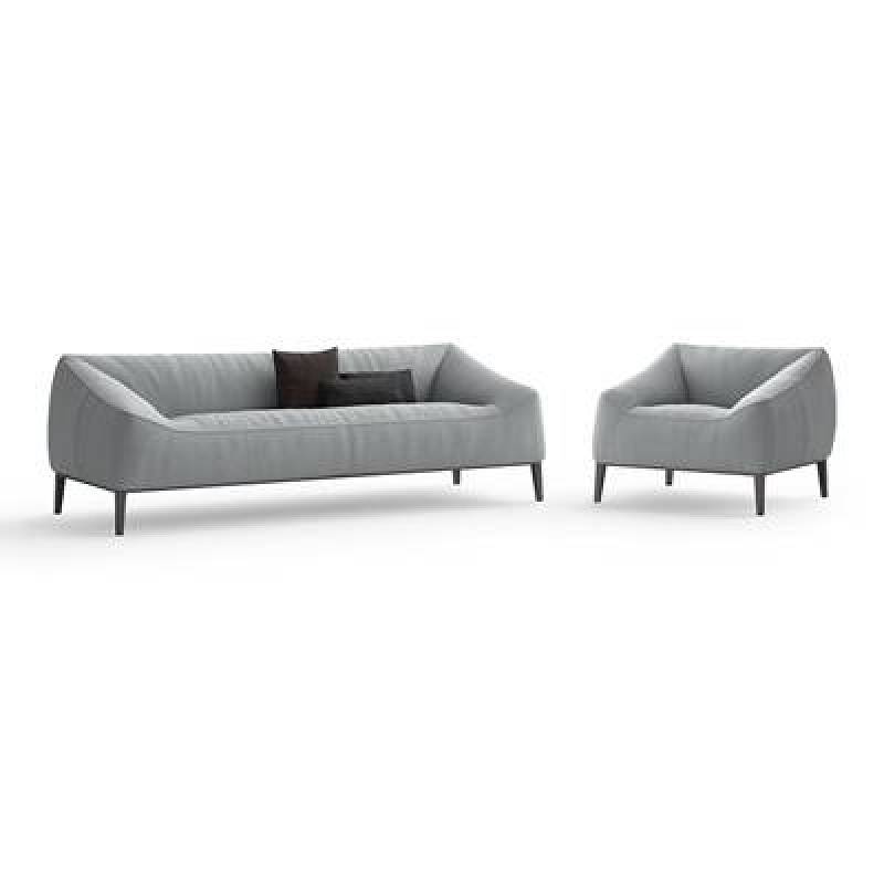 现代灰色布艺组合沙发3D模型下载 现代灰色布艺组合沙发3D模型下载