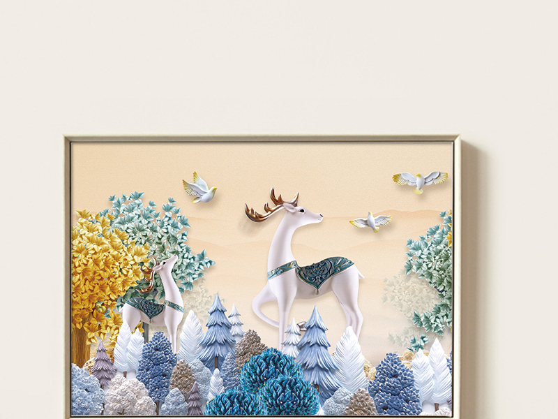原创3D立体麋鹿发财树电表箱装饰画-版权可商用
