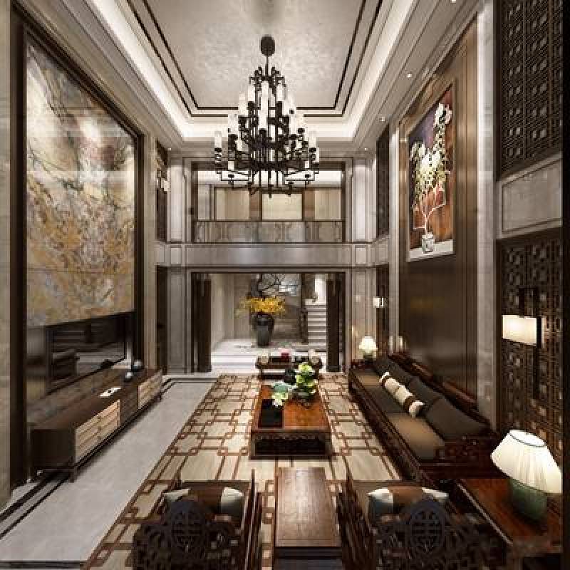 新中式别墅客厅3D模型下载 新中式别墅客厅3D模型下载
