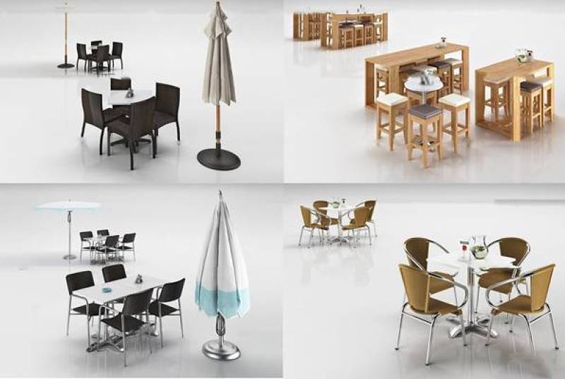 现代户外餐桌椅遮阳伞组合3D模型下载 现代户外餐桌椅遮阳伞组合3D模型下载