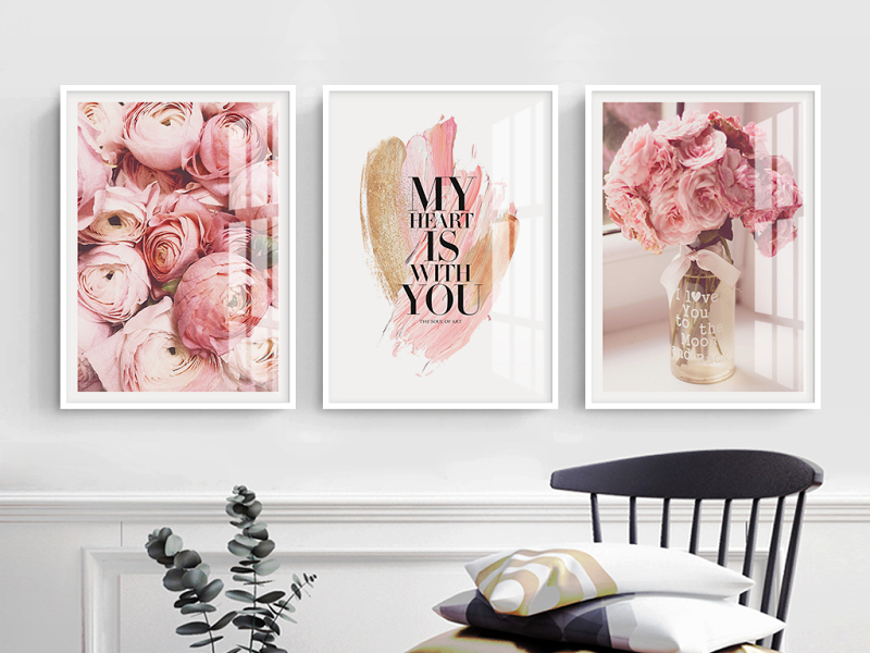 原创粉色玫瑰装饰画客厅无框画小清新风格装饰画-版权可商用
