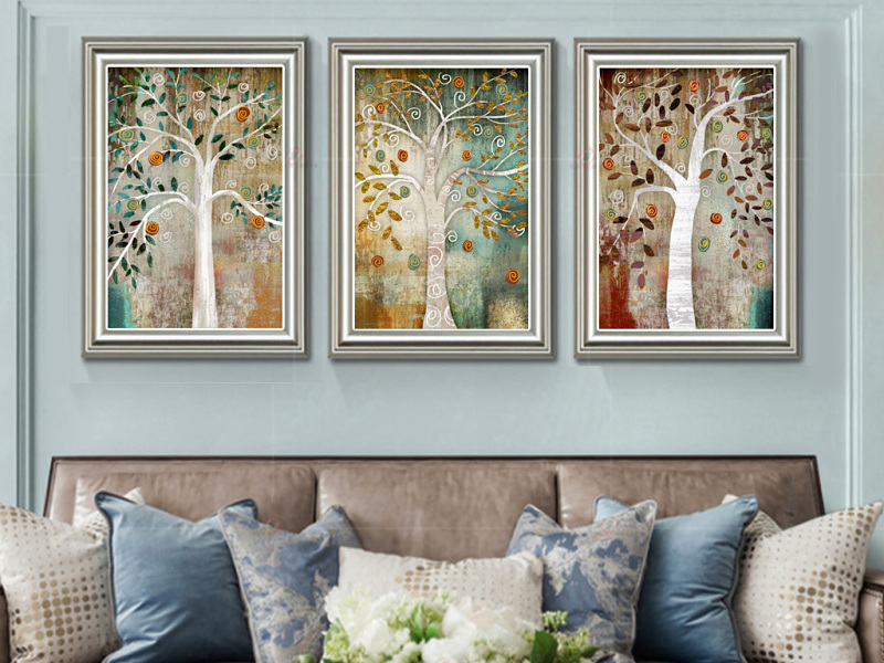 原创抽象油画复古欧式发财树美式客厅装饰画-版权可商用