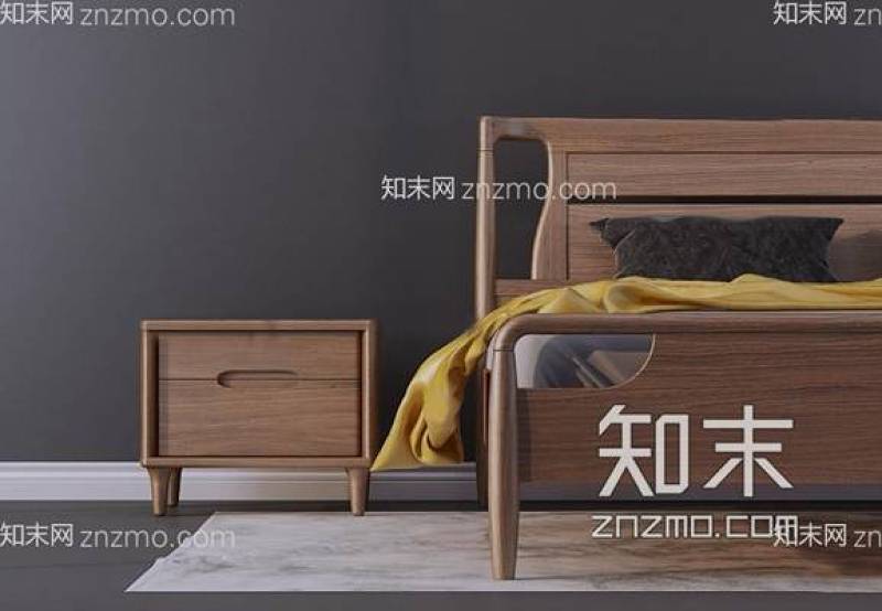 新中式实木双人床床头柜组合3D模型下载 新中式实木双人床床头柜组合3D模型下载