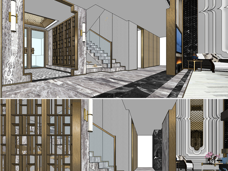 原创现代北欧风格住宅室内家装设计方案SU模型-版权可商用