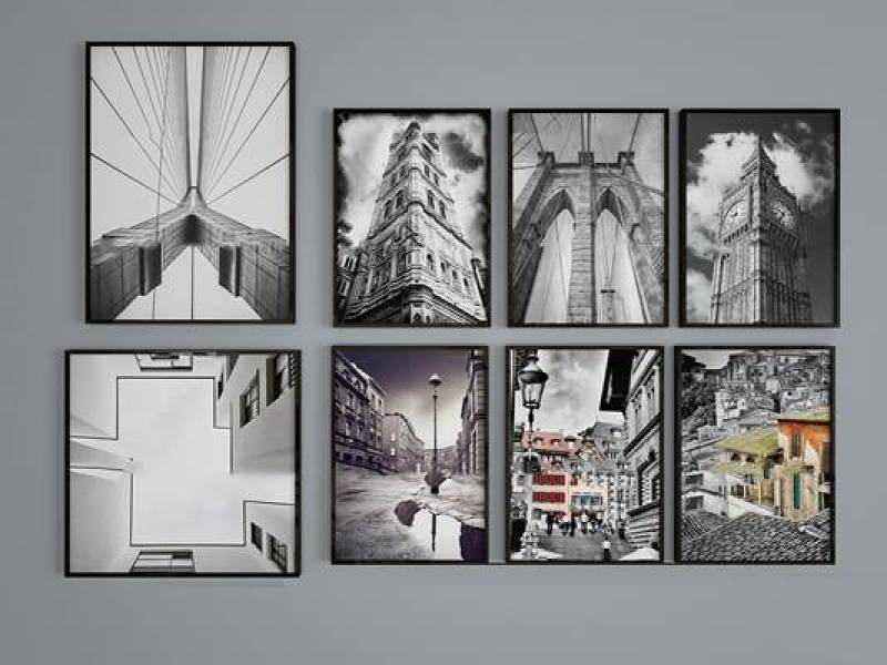 现代黑白建筑装饰画组合3D模型下载 现代黑白建筑装饰画组合3D模型下载