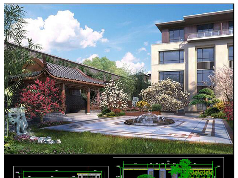 原创全套新中式别墅景观庭院建筑CAD图纸