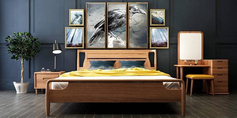 现代双人床床头柜梳妆台装饰画组合3D模型下载 现代双人床床头柜梳妆台装饰画组合3D模型下载