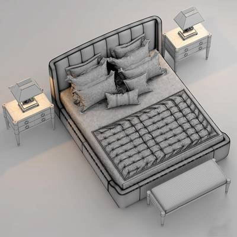 后现代双人床床头柜台灯组合3D模型下载 后现代双人床床头柜台灯组合3D模型下载