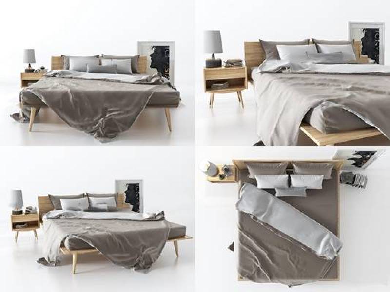 北欧实木双人床床头柜台灯组合3D模型下载 北欧实木双人床床头柜台灯组合3D模型下载