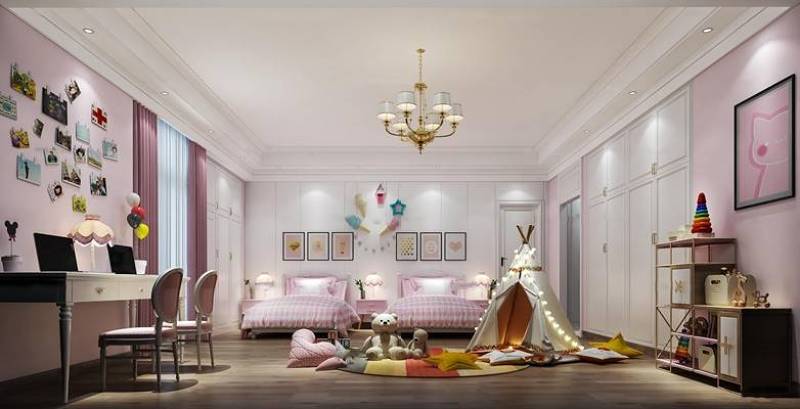 欧式儿童房卧室双人间3D模型下载 欧式儿童房卧室双人间3D模型下载