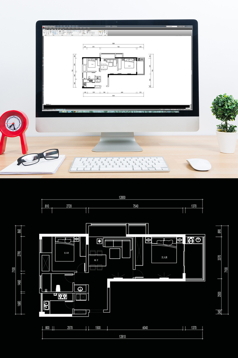 两室一厅CAD户型平面方案设计