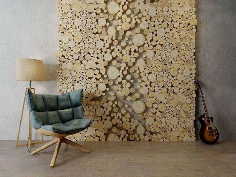 现代木桩背景墙休闲椅落地灯组合3D模型下载 现代木桩背景墙休闲椅落地灯组合3D模型下载