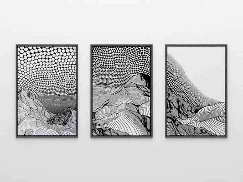 现代抽象点线山水装饰画3D模型下载 现代抽象点线山水装饰画3D模型下载