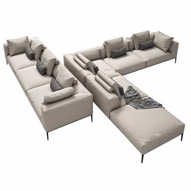 现代布艺转角多人沙发组合3D模型下载 现代布艺转角多人沙发组合3D模型下载