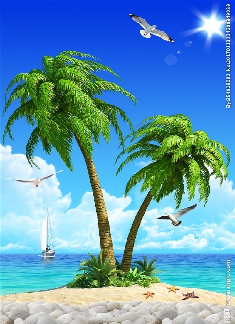 海景椰子树玄关背景图片