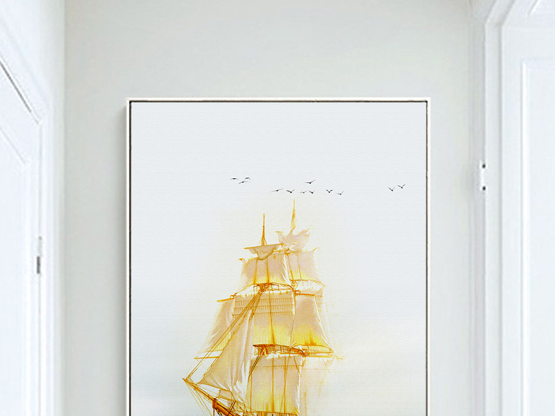 原创北欧简约水彩油画帆船风景装饰画