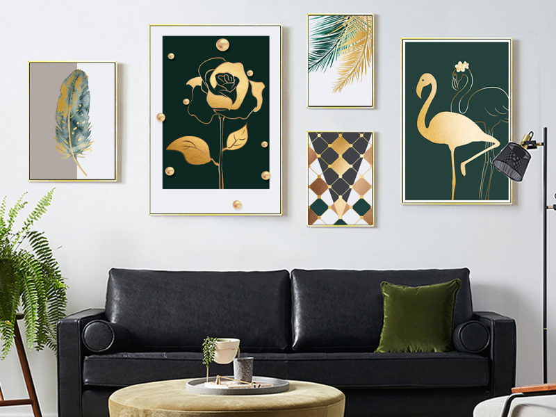 原创抽象现代简约手绘几何植物北欧组合装饰画-版权可商用