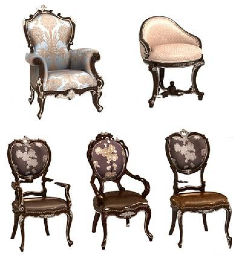 欧式实木雕花单椅组合3D模型下载 欧式实木雕花单椅组合3D模型下载