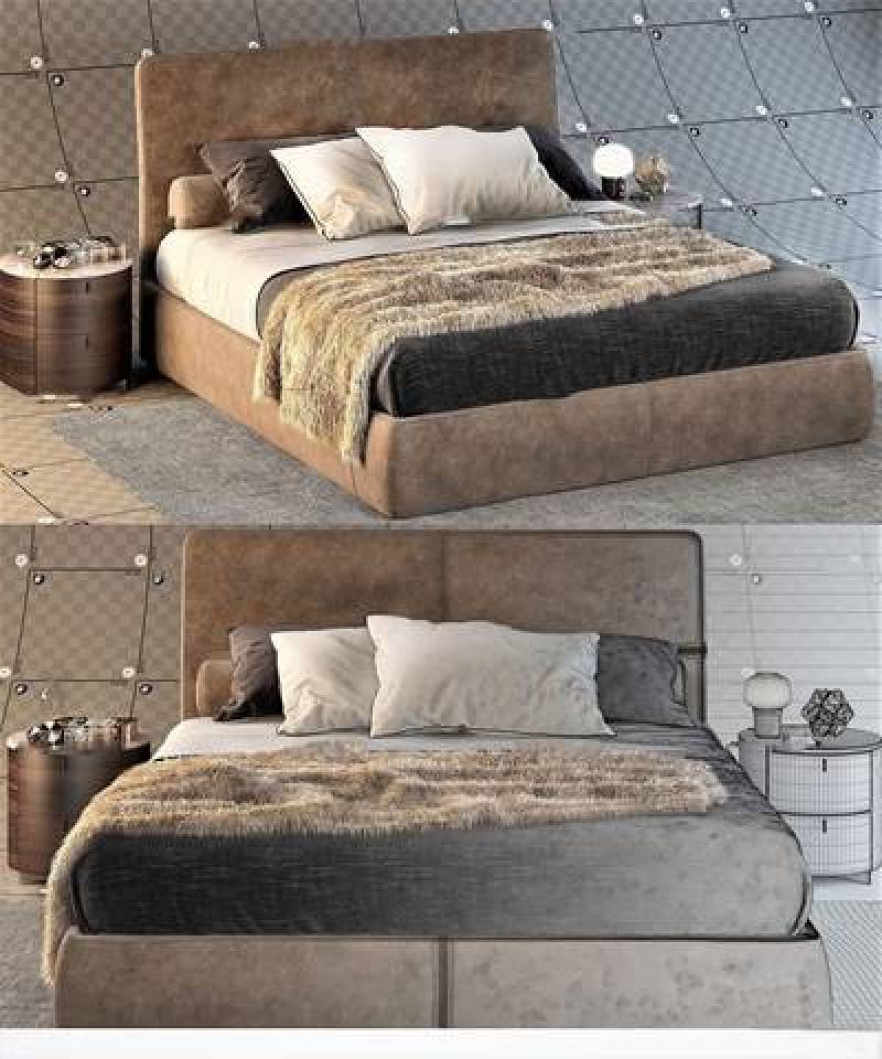 现代双人床床头柜组合3d模型下载 现代双人床床头柜组合3d模型下载