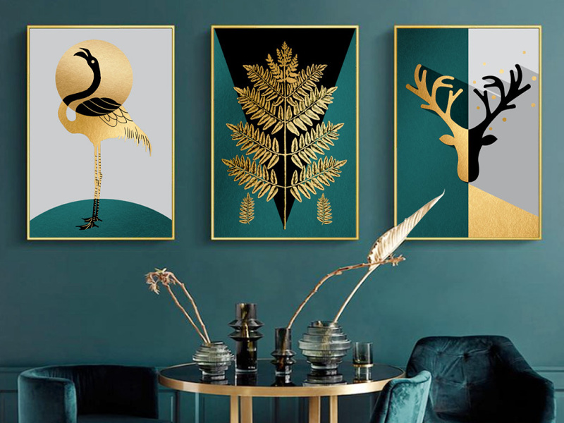 原创轻奢金色植物现代简约动物抽象北欧装饰画-版权可商用