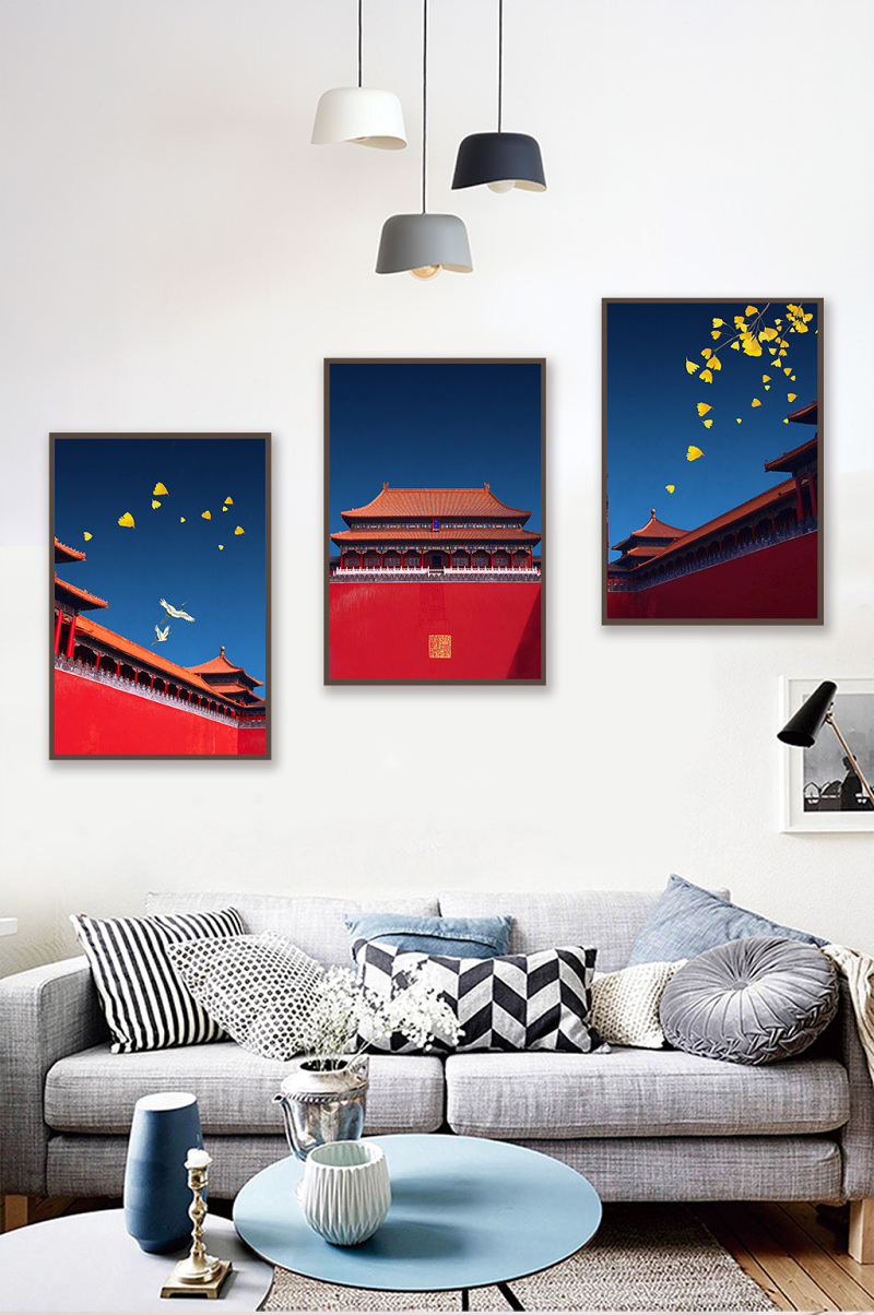 中式故宫红墙建筑宫廷奢华意境装饰画