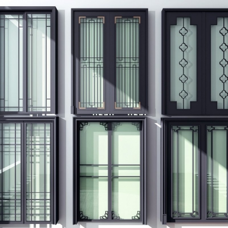 新中式玻璃双开门3d模型下载 新中式玻璃双开门3d模型下载