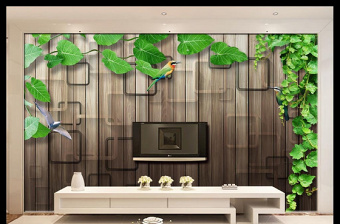 木纹大自然树叶3D电视背景墙