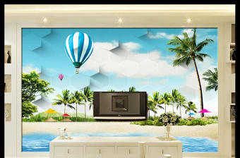 浪漫沙滩椰树风景3D电视背景墙